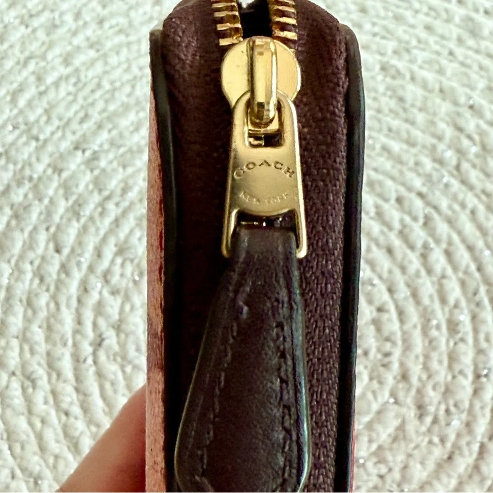 Coach Red and Pink Heart Zip Around Wallet Great Condition!